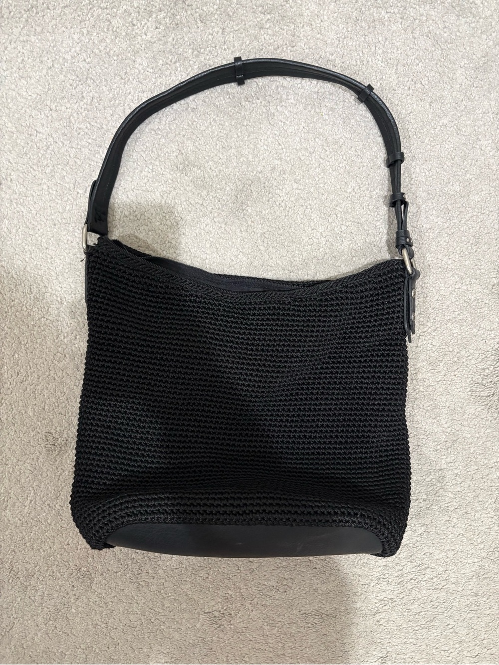 The Sak Black Knit Shoulder Bag with Leather Trim
